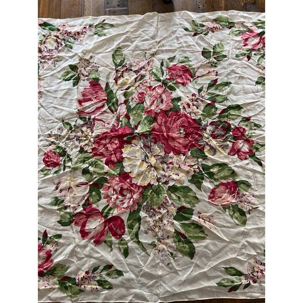 ECHO Silk Scarf Floral Rose Print Womens OS Ivory Red Vintage Aesthetic Luxury - Picture 2 of 5